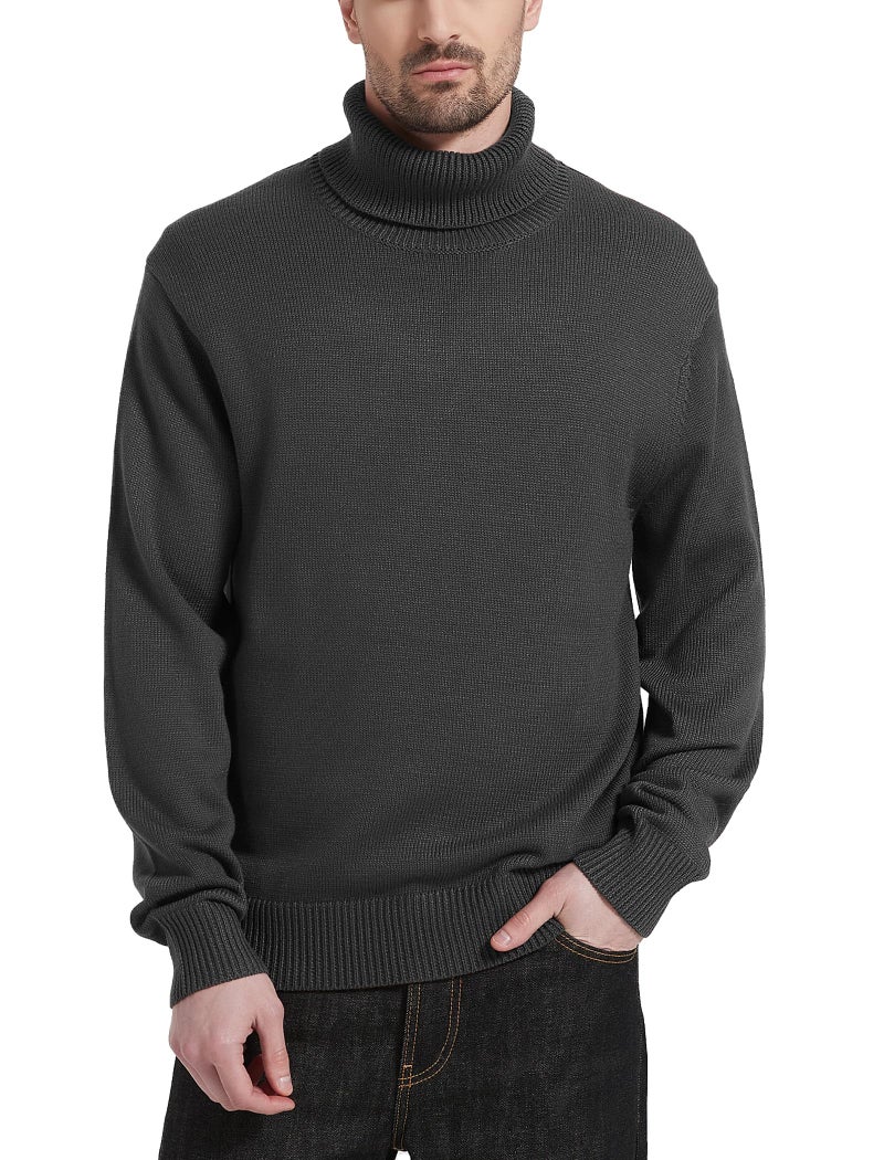 Kallspin Men's Turtleneck Sweaters Wool Blend Mid-Weight Highneck Pullover Sweaters(Dark Grey,3X-Large) - Image 1
